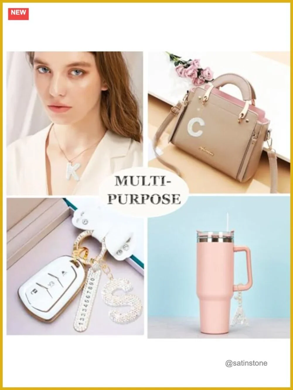 Rhinestone Letter Bogg Bag Charm Keychain for Women Girls Tote Handbag